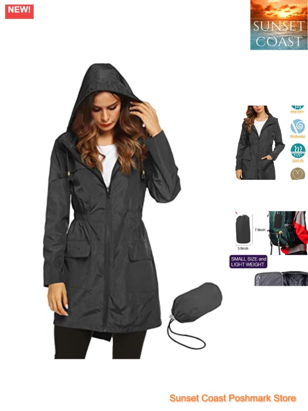 Waterproof Lightweight Packable Hooded Rain Jacket